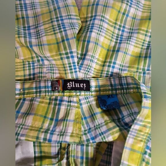Bluez green/blue plaid shorts - Picture 2 of 3